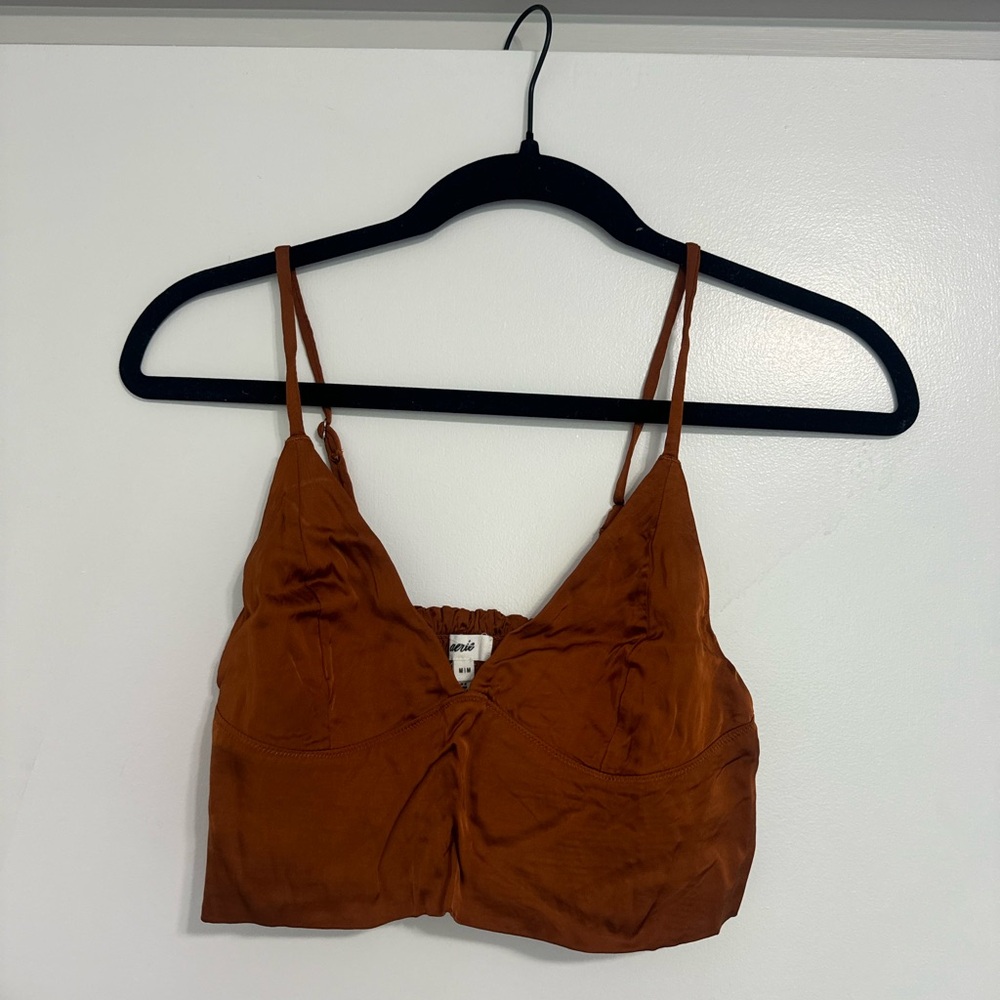 Aerie Brown Ruched Crop Camisole Sleeveless Top